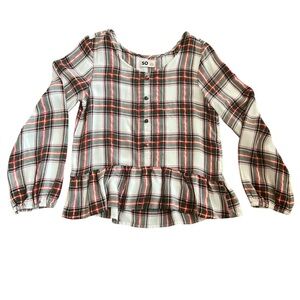 SO Girls Christmas Plaid Peplum Blouse Size L
